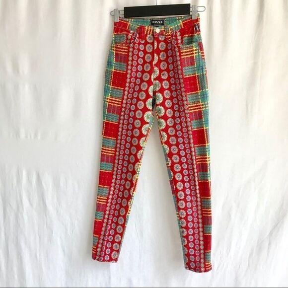 Vintage 90s Versace Couture patterned Jeans 28 - Picture 1 of 8